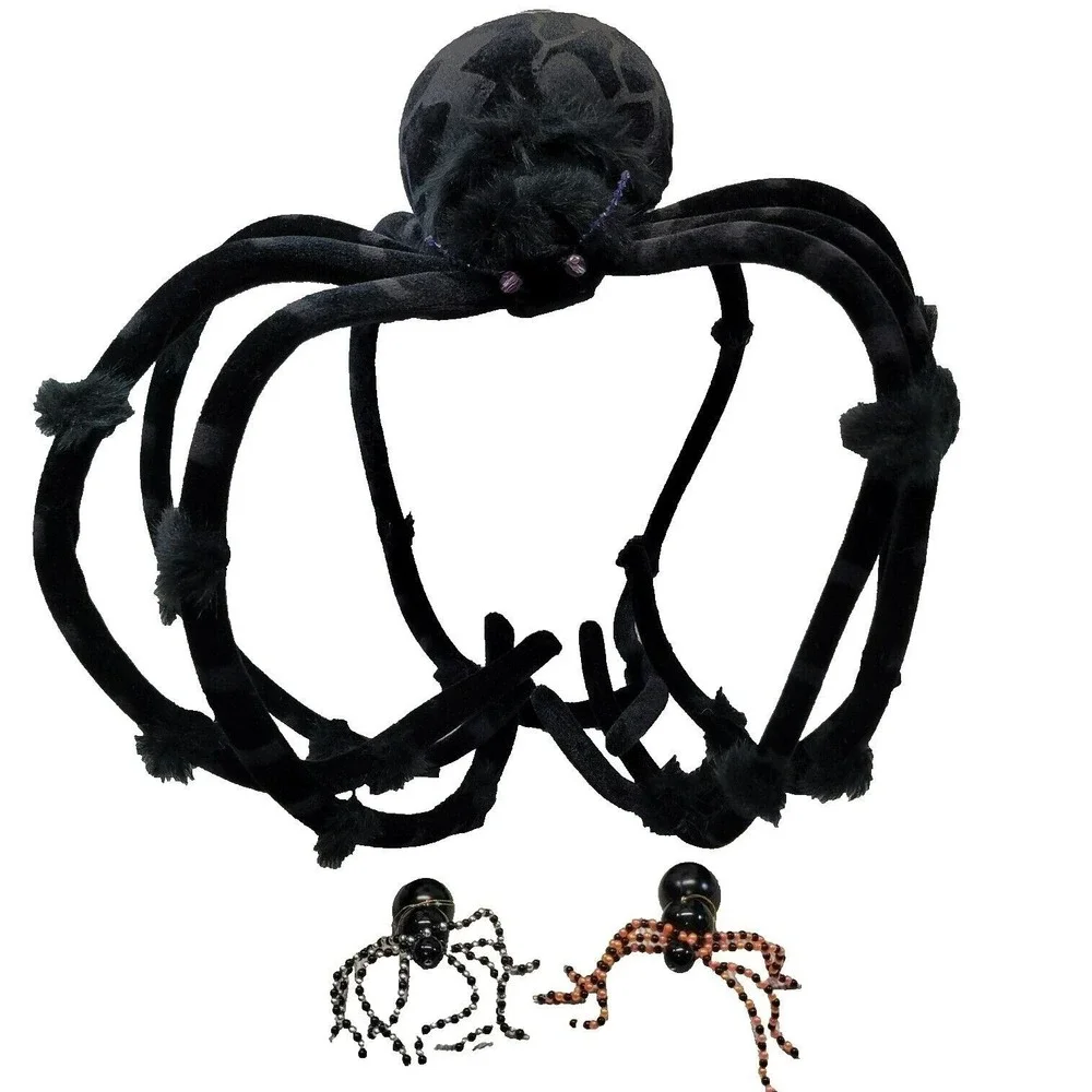 Unbranded Halloween Spider Decor Set Black Large Plush and Beaded Ornaments‎